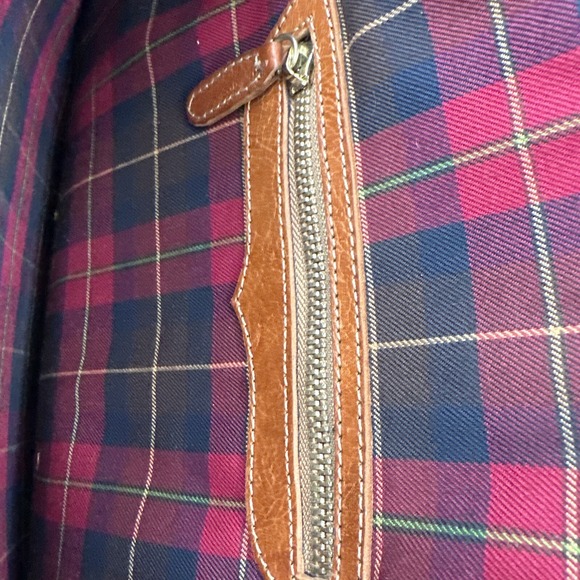 Vintage Briefcase Messenger Bag Mens Distressed Brown Leather Bag School Plaid - Picture 10 of 15